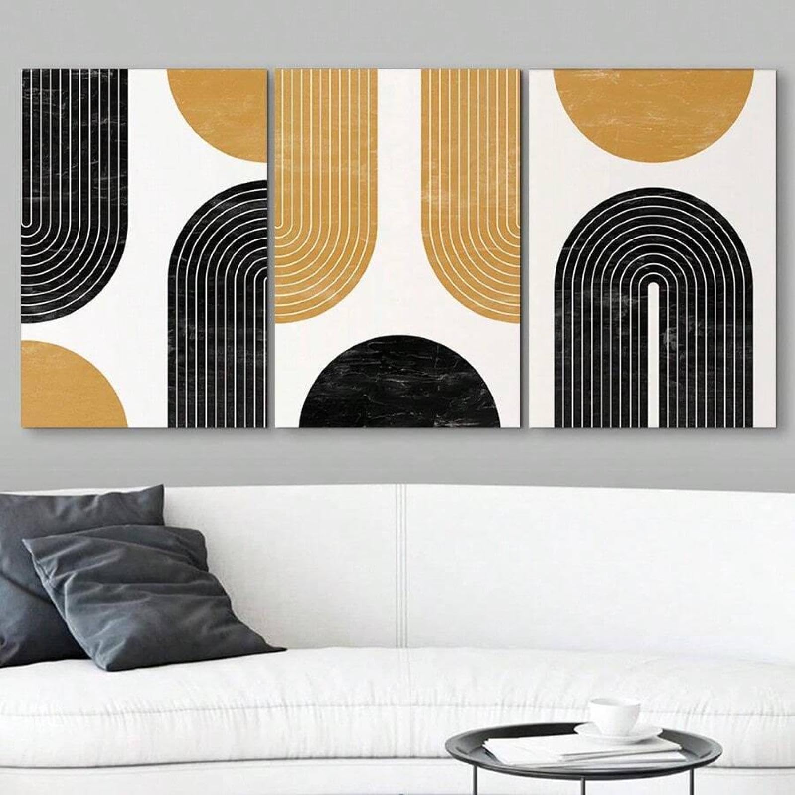 Canvas Poster, Mustard Yellow Black Canvas Paintings Prints Modern Wall Art for Bedroom Living Room Corridor Wall Decor 70x90cm(26x35in) x3 Frameless