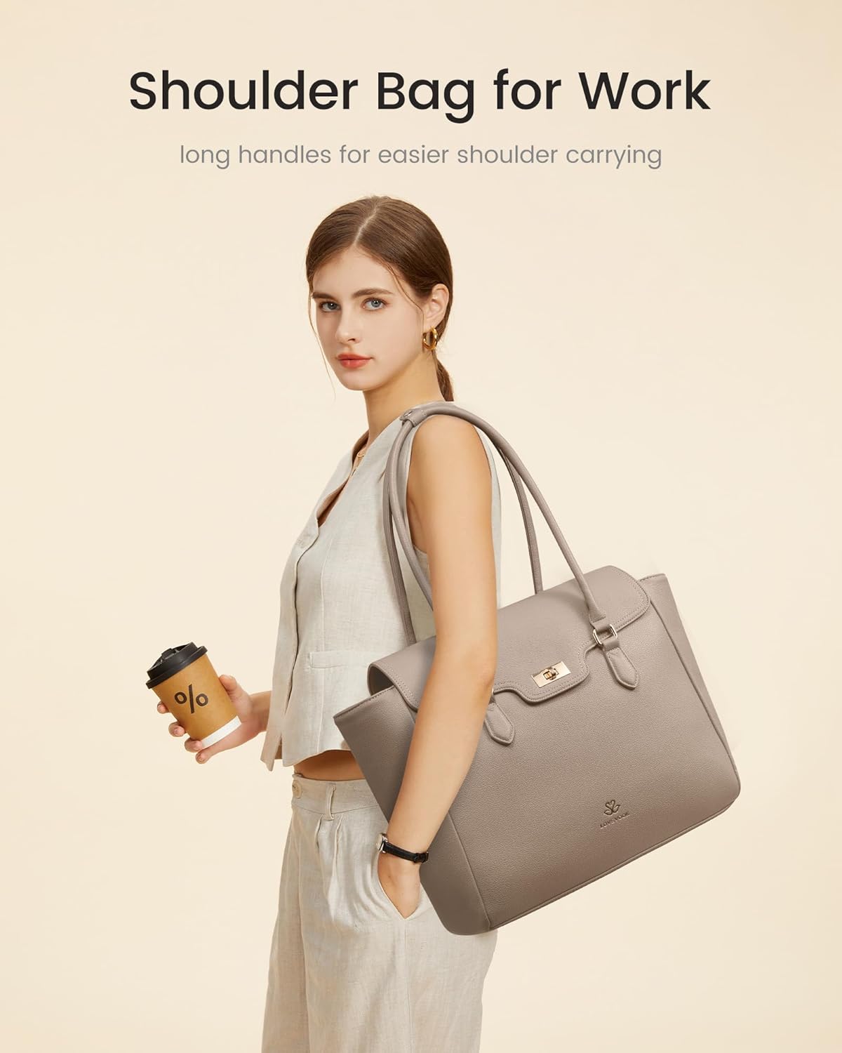 LOVEVOOK Laptop Bag for Women Soft Leather Work Bag, Office Shoulder Tote Purse Professional Briefcase with Flap Design