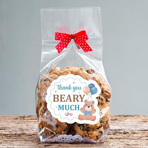 Miniatura 4 de Calcomanías de oso de agradecimiento de 2.4 pulgadas, calcomanías de oso de agradecimiento para bebé, tema de oso azul, suministros de decoración