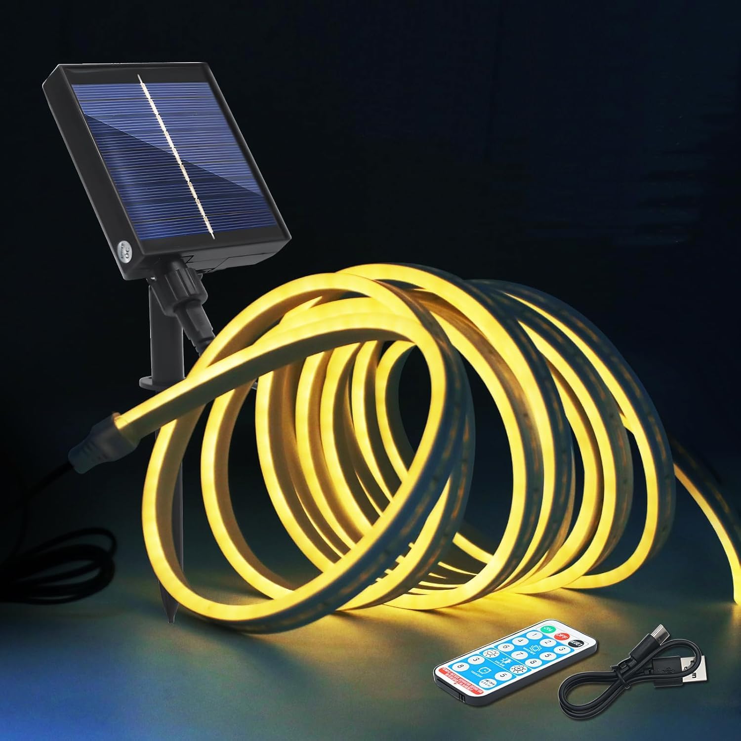 KISUFU 24V Neon Solar Led Strip with Solar Panel Controller,SMD 2835 120 LEDs/m Strip Light, Flexible IP67 Waterproof Neon Silicone Light Strip for Outdoor Decor