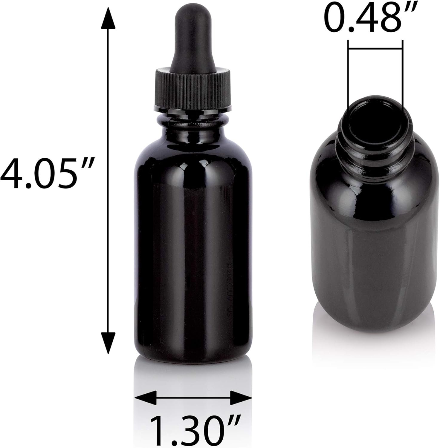 1オンス ブラックガラス ラグジュアリー ボストン ラウンドボトル グラデーションドロッパー付き (24個パック) 漏斗