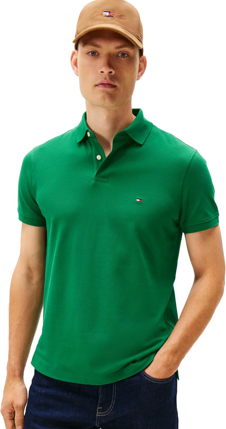 Tommy Hilfiger Mens Short Sleeve Polo Shirts in Regular Fit with Stretch and Organic Pique Cotton