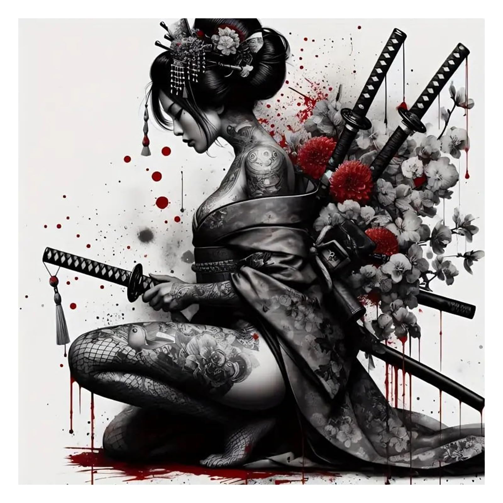 GLIDIAM 40 x 40 cm Diamond Painting Geisha Samurai, Diamond Painting Pictures Japan Ninja Geisha, DIY Full Drill Craft Adults, Mosaic Embroidery Cross Stitch Gift for Wall Decoration Living Room