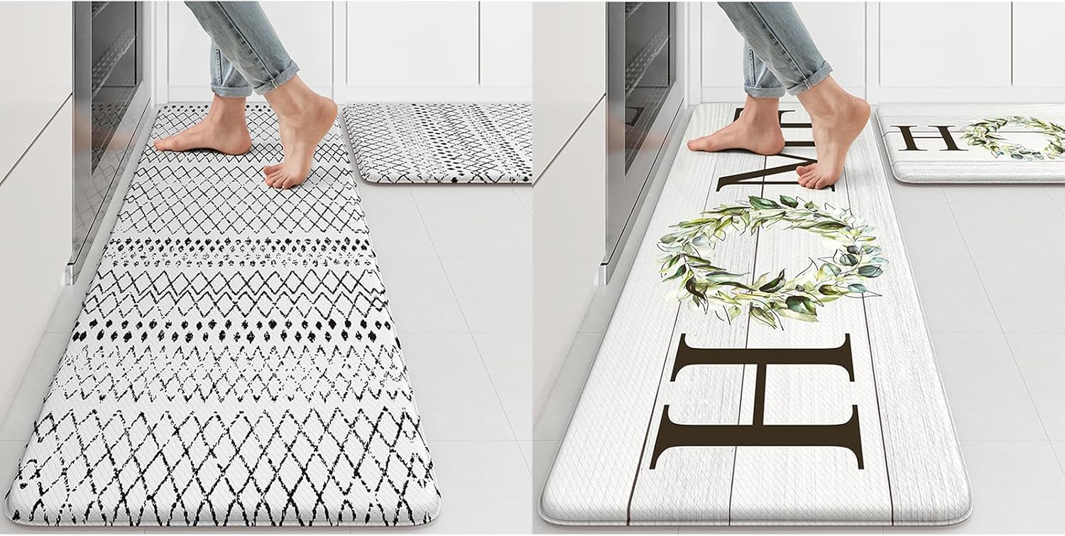 KIMODE's Anti Fatigue Mats 2 Pack, Non-Skid, Waterproof - Comfort Foam Standing Mat for Home, Office, Sink, or Desk