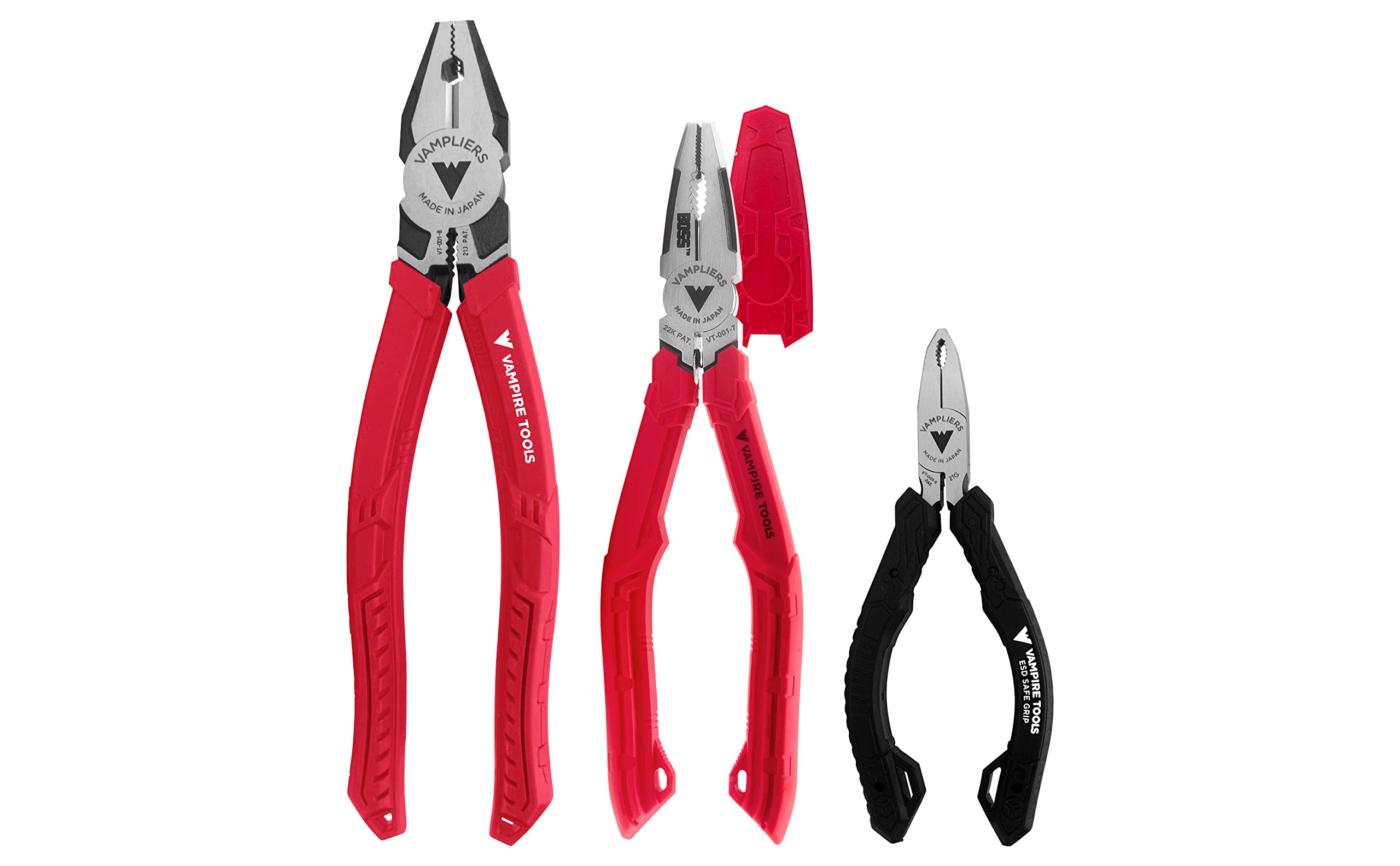 VAMPLIERS 3 Piece Screw Extractor Pliers Set Made in Japan 8" Linesman Pliers, 7" Boss & 5" ESD Safe Mini Pliers Stripped Screw Removal Tools with