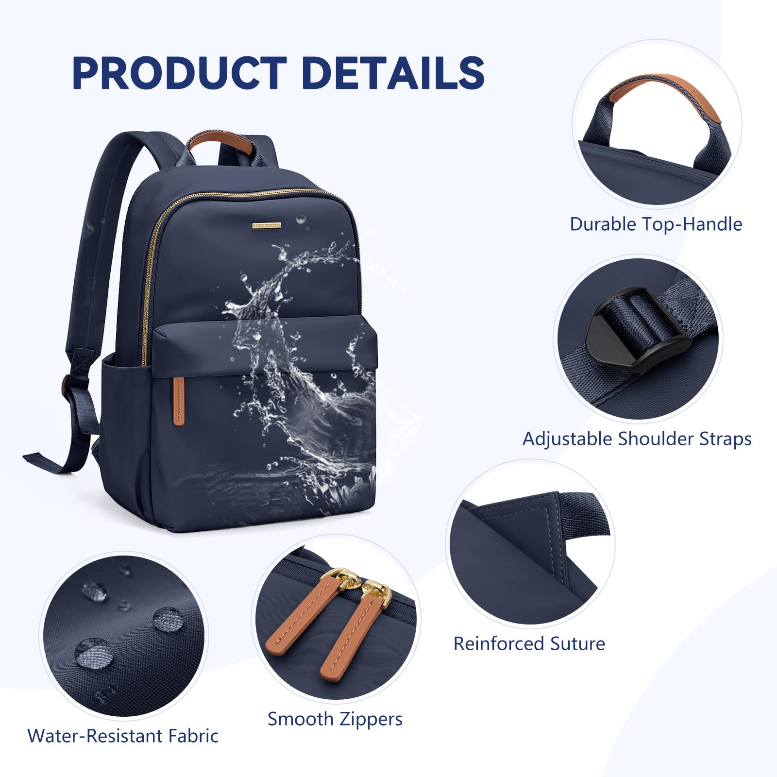 Mochila para Laptop de 14 pulgadas, Elegante Mochila Mujer para el Trabajo, Vajes, Negocios, Azul Marino