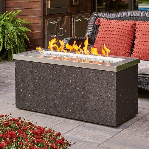 Vista 9 de Outdoor GreatRoom Co Propane Fire Pit Table - Key Largo Gas Fire Pits for Outside Patio - 48 Inch Rectangular Concrete Firepit Fire Table, Stucco