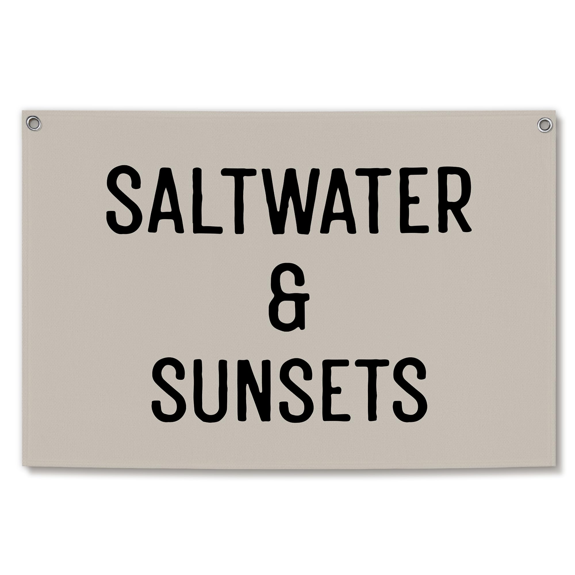 TWRVI Coastal Beach Saltwater Sunsets Canvas Banner, Coastal Beach Wall Decor for Kids Nursery Room Bedroom Home, Ocean Nursery Beachy Wall Hanging Banner Flag, 30x20 Inch