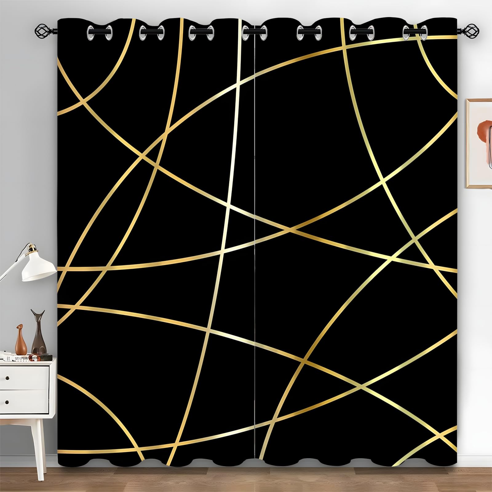 Double rideau isolant à rayures dorées 140x175 cm de qualité supérieure