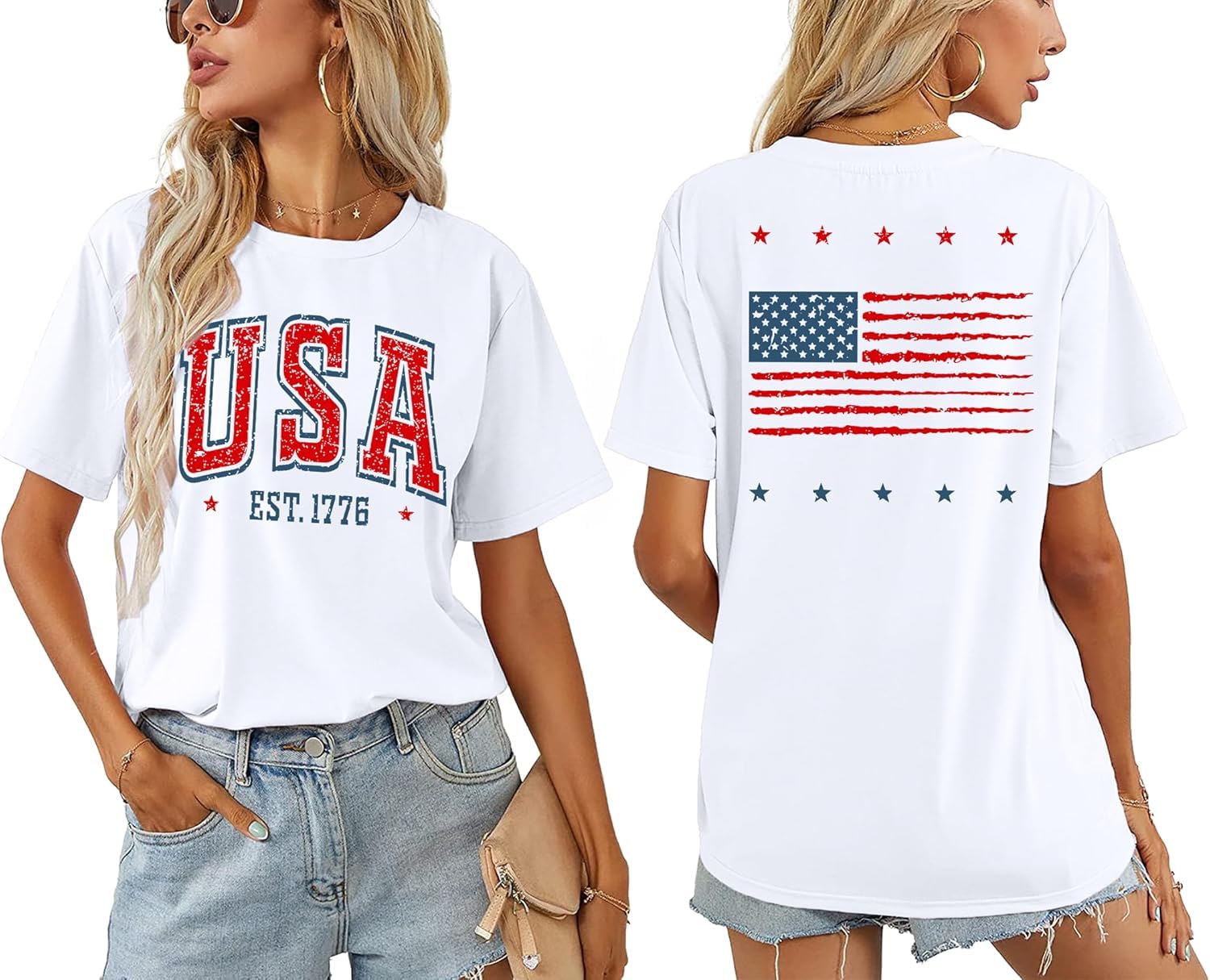 USA Shirt American Flag Shirt: Funny 4th of July Shirts Women Patriotic Shirts Memorial Day Short Sleeve Top