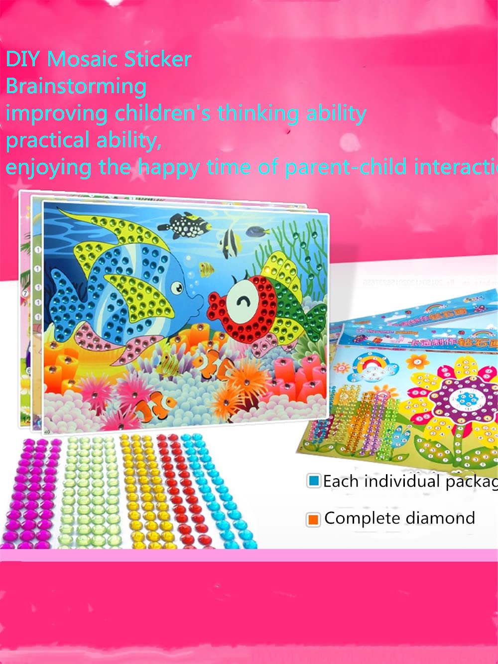SUVEK 12 Pezzi Kit Mosaico per Bambini, Mosaici Adesivi Fai Da Te, Mosaici Adesivo Educativo Giochi, Appiccicoso Arte Pittura per Regalo Bambina Ragazze 3 4 5 6 7 8 9 Anni