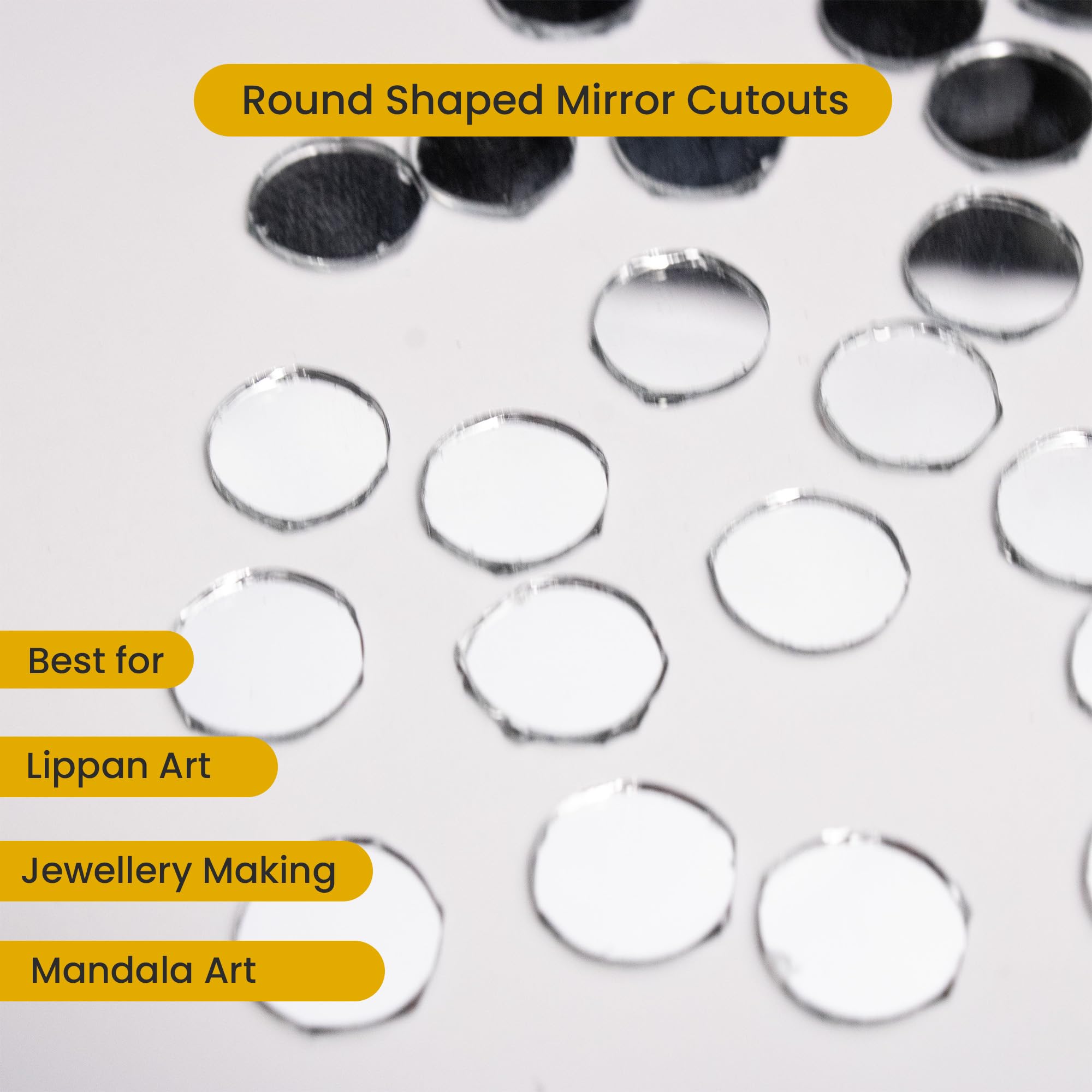 VibhutiCrafts Round Mirror for Craft Cutouts for Lippan Art, Craft & Jewelry Making - Silver 10mm Mirrors (Approx 450 pcs) | Mirror Pieces for Mud Work, Mandala, Fabric & DIY Crafts 2