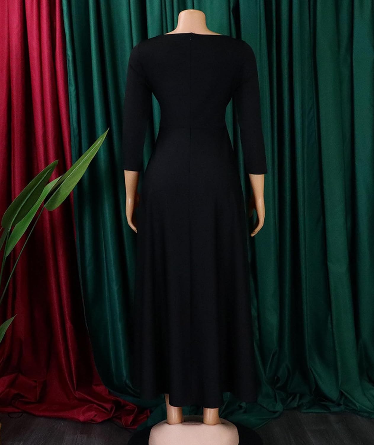 SEMATOMALA Women's A Line Self Tie Waist Maxi Dress Round Neck Long Sleeve High Waist Plus Size Swing Flare Long Dresses - Image 5