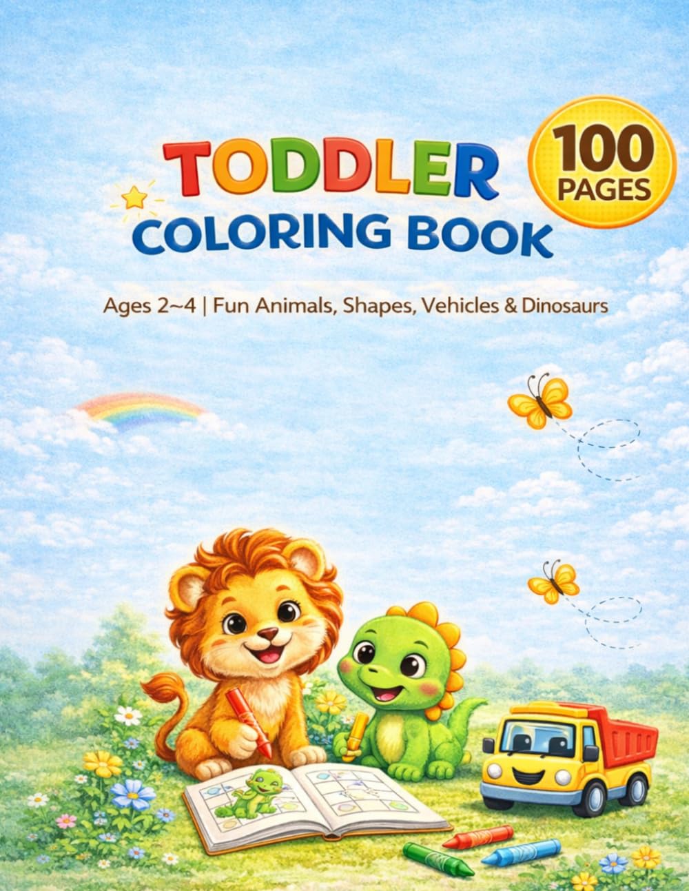 Toddler coloring book ages 2 4: Fun animals shapes vehicles dinosaurs