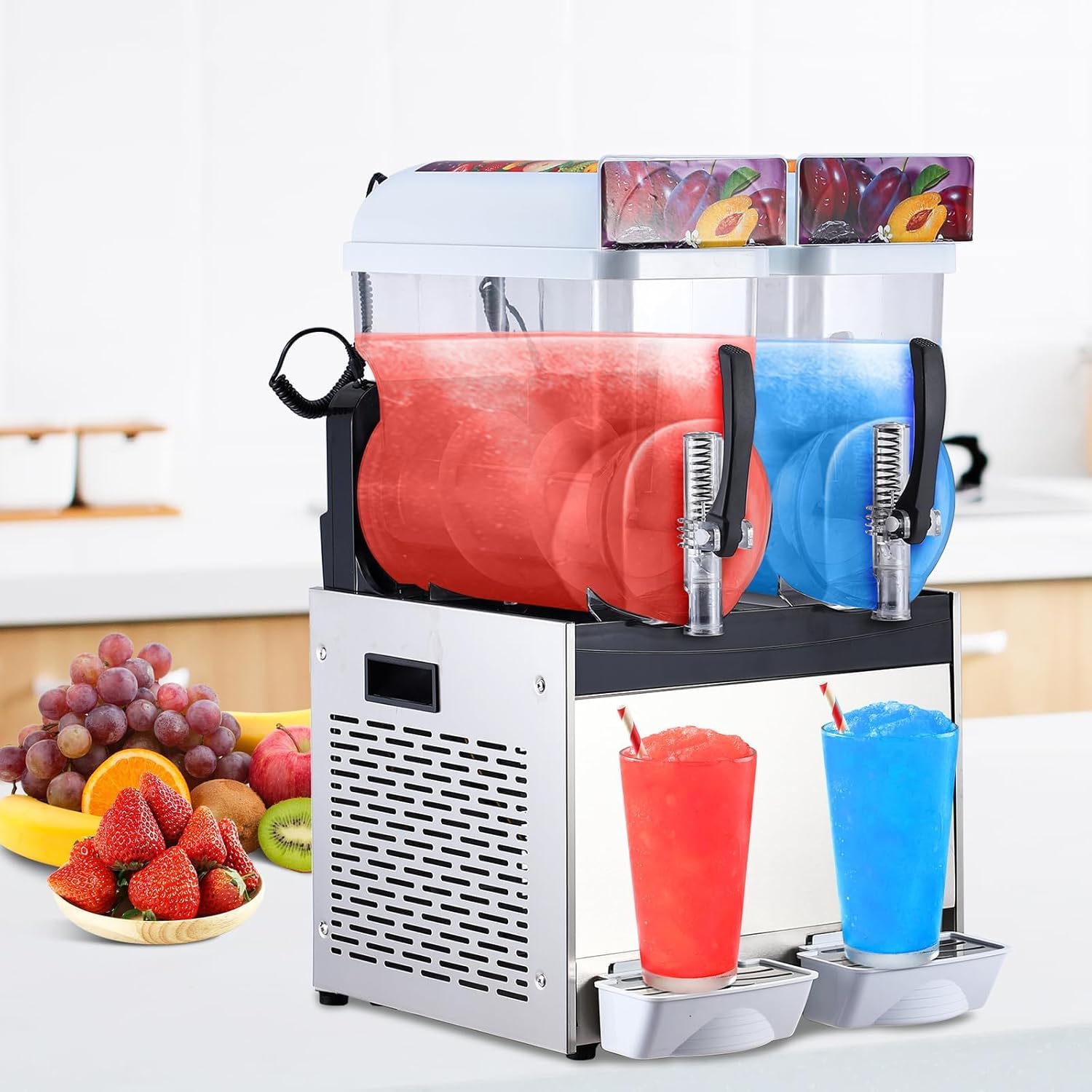 Commercial Slushy Machine Frozen Drink Machine, Double Tank 15l 700w Stainless Steel, Margarita Wine Slush Smoothies Maker for Restaurant Bar Party