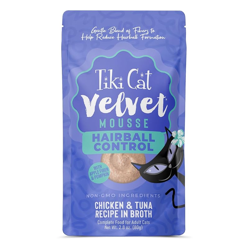 Ração Úmida para Gatos Tiki Cat Velvet Mousse com Frango, Atum, Fibras de Maçã e Abóbora, 12 Sachês de 79 g
