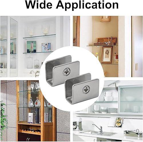 Miniatura 7 de Abrazadera de vidrio, 8 soportes cuadrados ajustables para estantes de vidrio de acero inoxidable 201, clips de abrazadera de vidrio negro montado