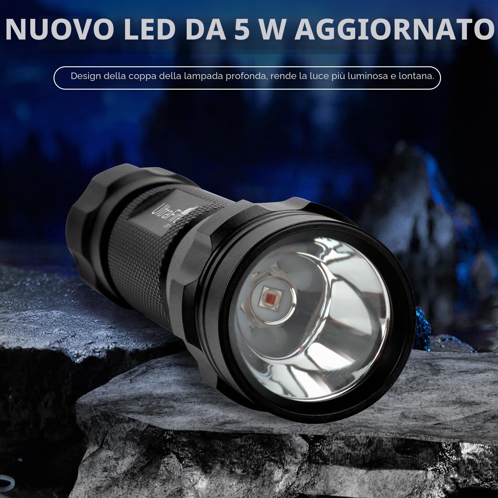 ULTRAFIRE Torcia a LED a luce rossa, 620-630 nm, luce rossa da caccia con fondina, torcia LED rossa a modalità singola per visione notturna, astrofotografia, pesca, CR1