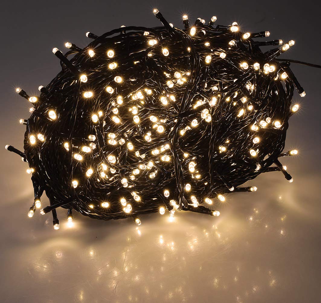 ChiliTec LED Lichterkette Aussen 60 Meter mit 600 LEDs Schwarzes Kabel Spritzwassergeschützt IP44 Beleuchtung Garten Haus Balkon Terrasse Warmweiß