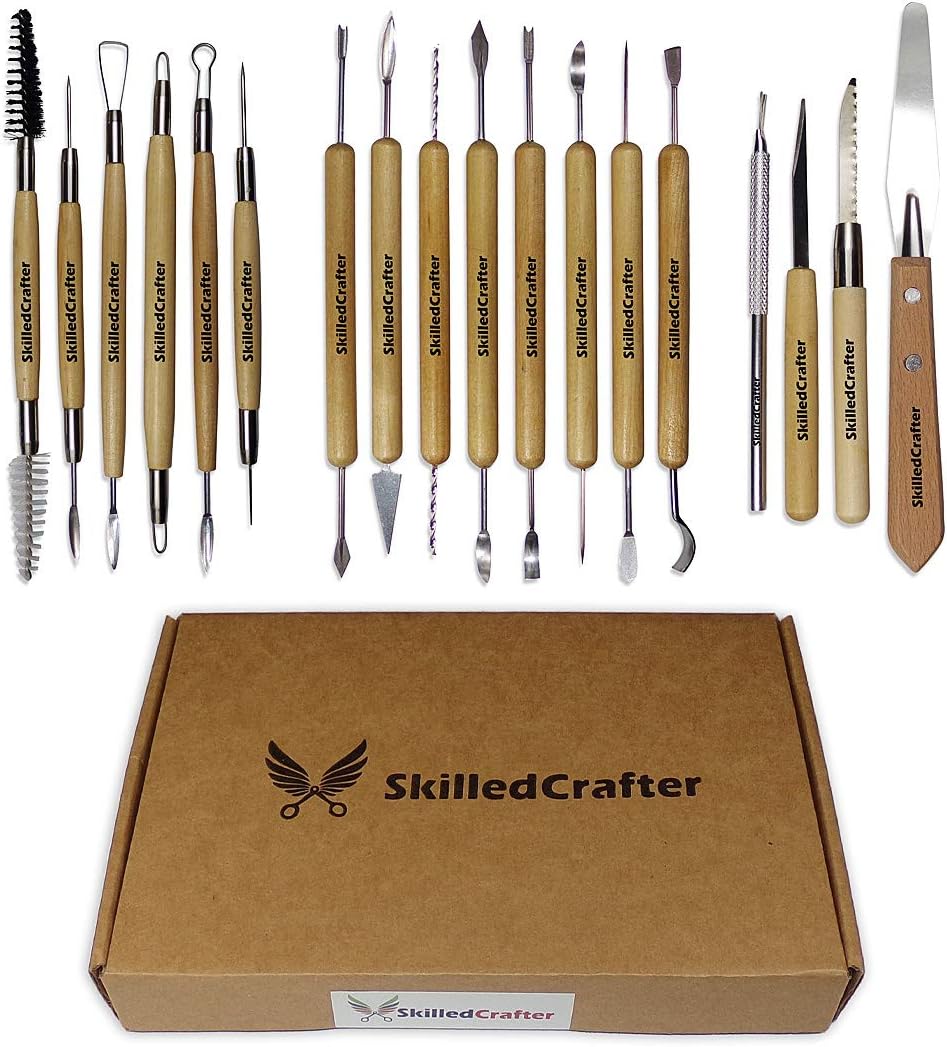 Skilled Crafter Clay Modeling Tools for Professional Sculptors. 18 Double Ended Carvers & Modelers for Sculpting, Trimming & Pottery Carving. for Sculpey, Polymer, Ceramics, Dough, Wax