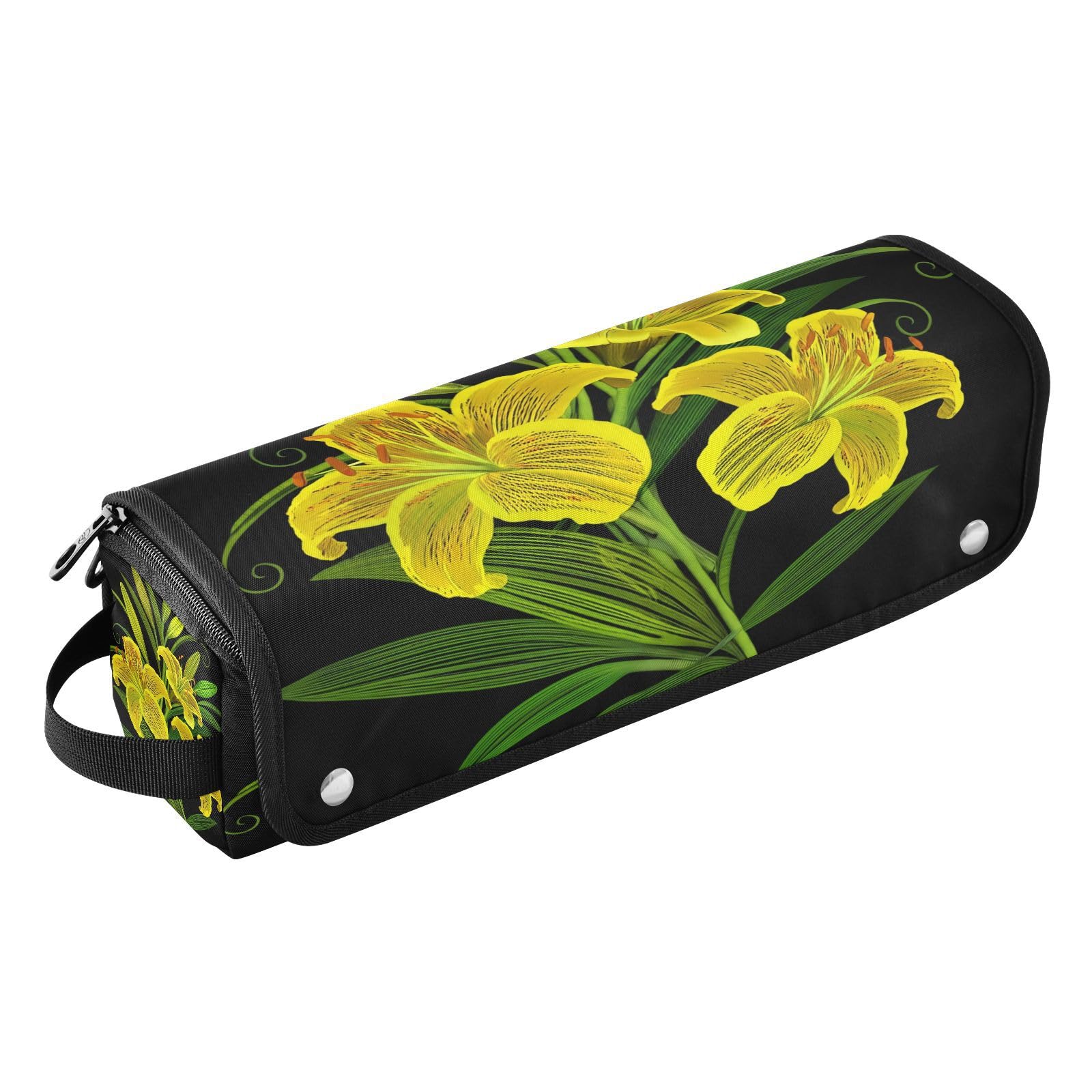 Vintage Yellow Lilies Hair Tools Travel Bag Portable Hair Accessory Organizer with Heat Resistant Mat 2 in 1