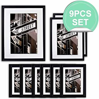 The Display Guys ~ 9 Piece Matte Black Solid Pine Wood Photo Frame Set, Six 5x7 Inch, Two 8x10 Inch, One 11x14 Inch, With White Core Mat Boards And Picture Collage Mat Boards, Luxury Made Affordable - coolthings.us