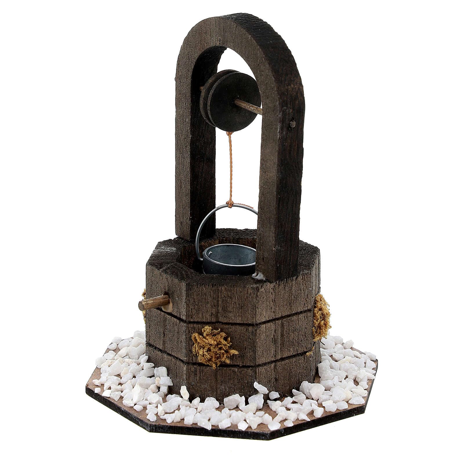 Holyart Miniatur-Verkaufsstände, Häuser und -Brunnen für Krippen: Brunnen für Krippe aus Holz mit Kübel h 12 cm