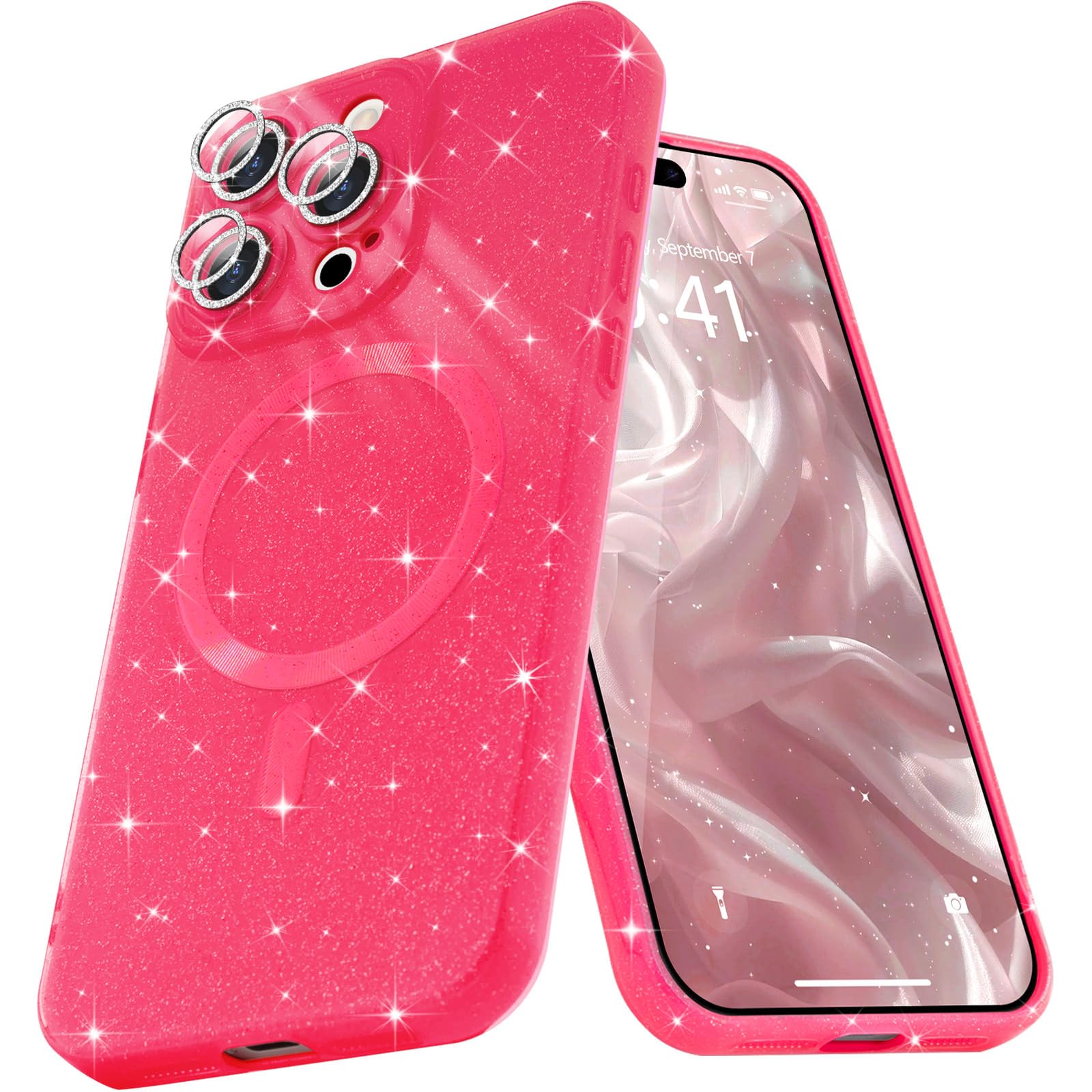 Micoden for iPhone 16 Pro Max Case for Women Girls, Bling Sparkle Magnetic Compatible with MagSafe Cute Shockproof Full Camera Protection Glitter