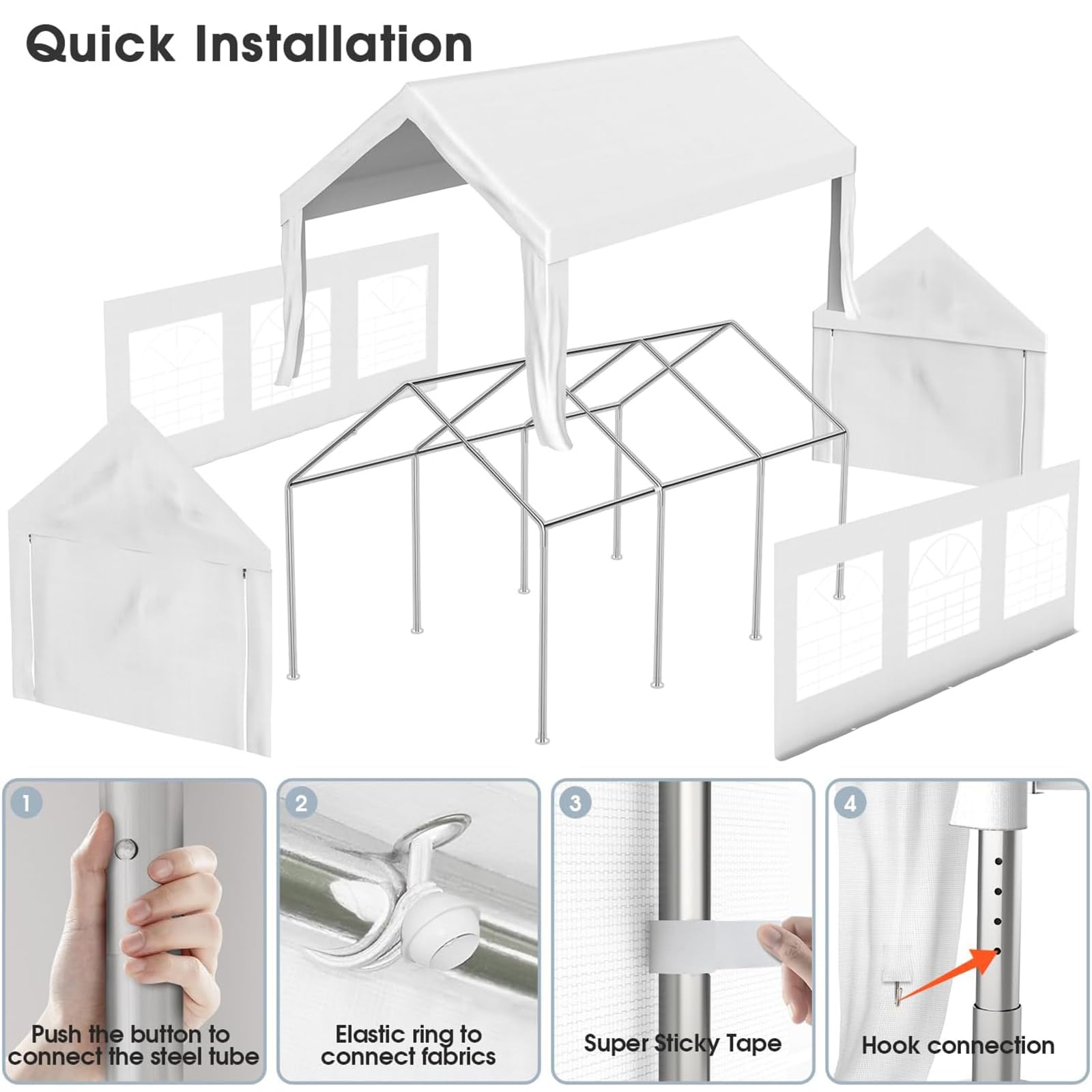 Homall Partyzelt 3x6 m,Metall Gestell Gartenzelt,Pavillon Wasserdicht 560g/m² PE-Plane,Zelt Stabil-18 Bodenhaken 4 Windfesten Seilen,UV-Schutz 50+Große Luxus Hochzeitszelt Gartenpavillon18m²,Weiß
