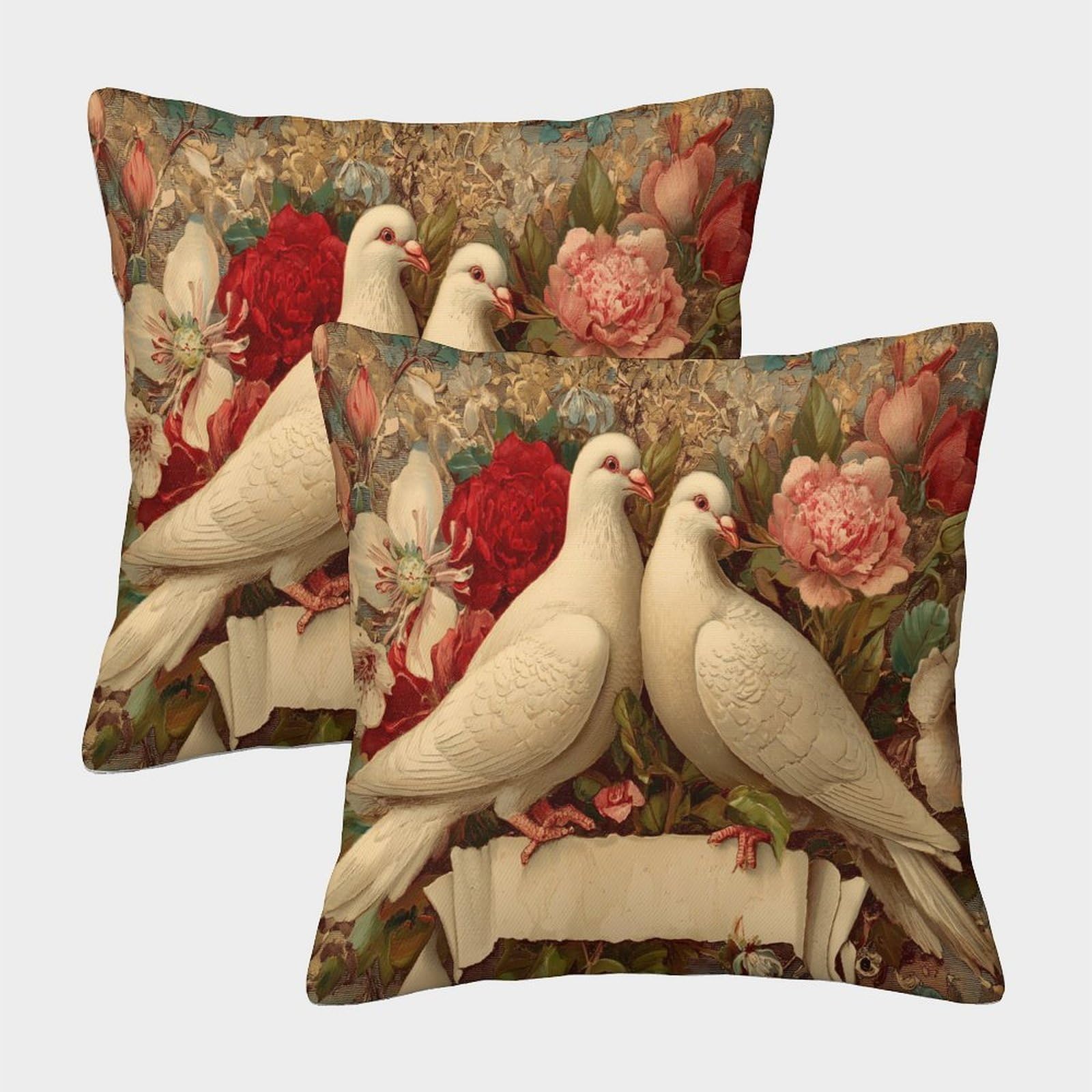 kaiyun 2 Pack Pigeons And Flowers Personalised Cushion Cover Home Sofa Decoration 50x50cm Pillow Covers