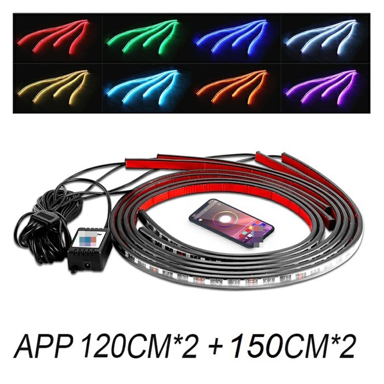 Rozgwieżdżone Niebo, 4x Podłączenie samochodu Elastyczna taśma PROWADZONY Zdalny/Aplikacja Kontrola LED RGB. Pasek pod ładowaniem samochodowym rurki podwozia System Neon Light(APP 120CM 150CM)