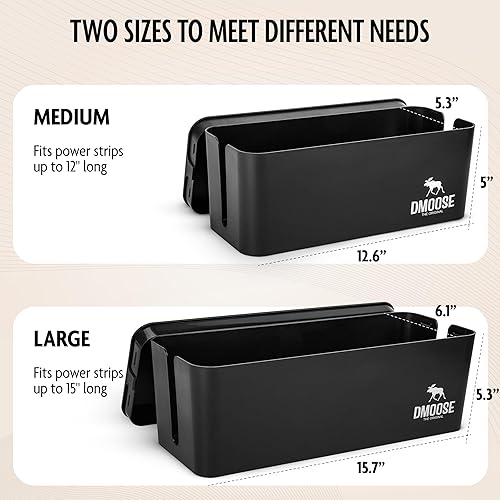 Miniatura 2 de DMoose Caja de Gestión de Cables - Paquete de 2 Organizadores de Cables Medianos y Grandes para Escritorio y Piso, Caja Organizadora de Cables para