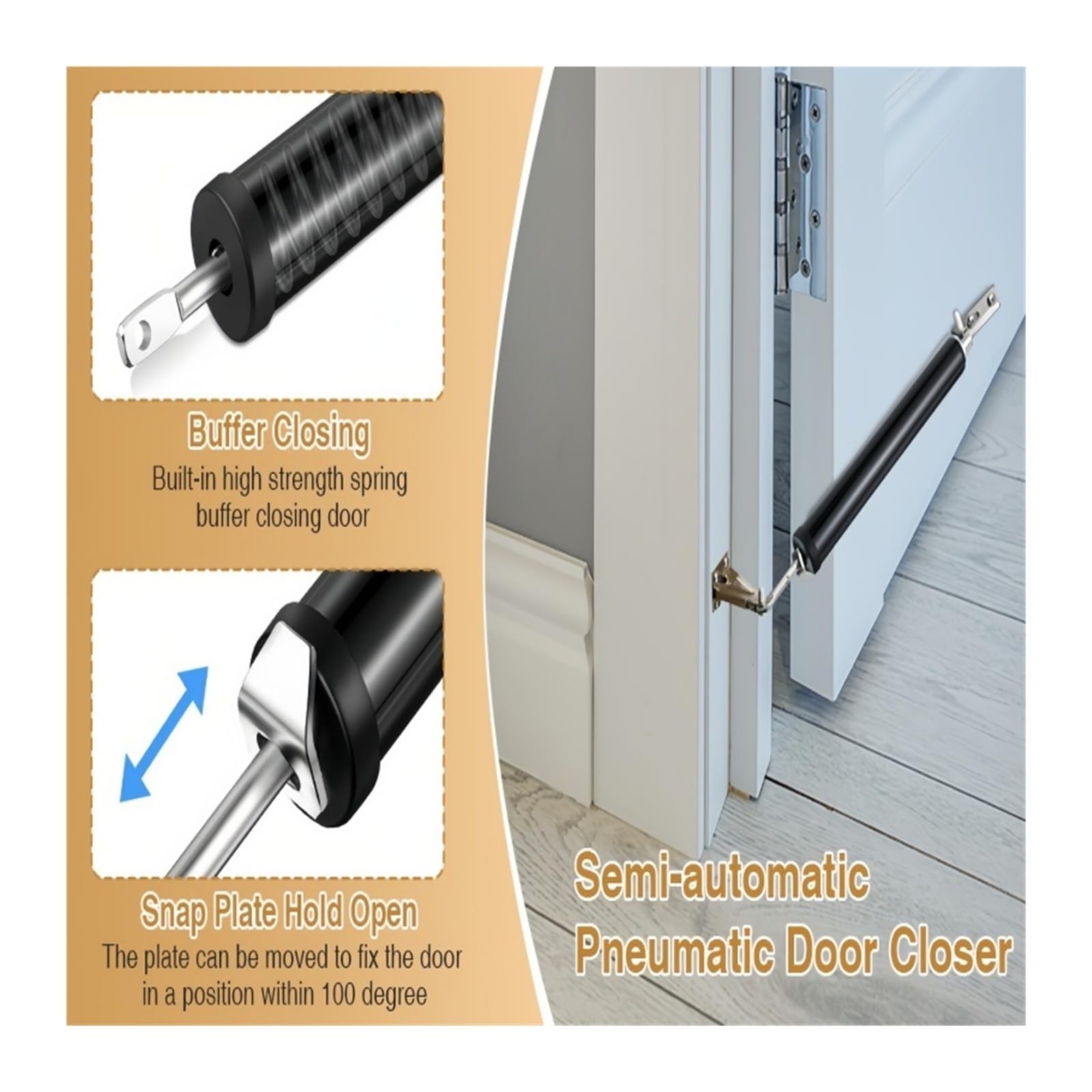 Confezione da 2 chiusure pneumatiche pesanti per porte pneumatiche, chiusura morbida, chiusura automatica, chiusura automatica con velocità e blocco di posizionamento, hardware di supporto per porte