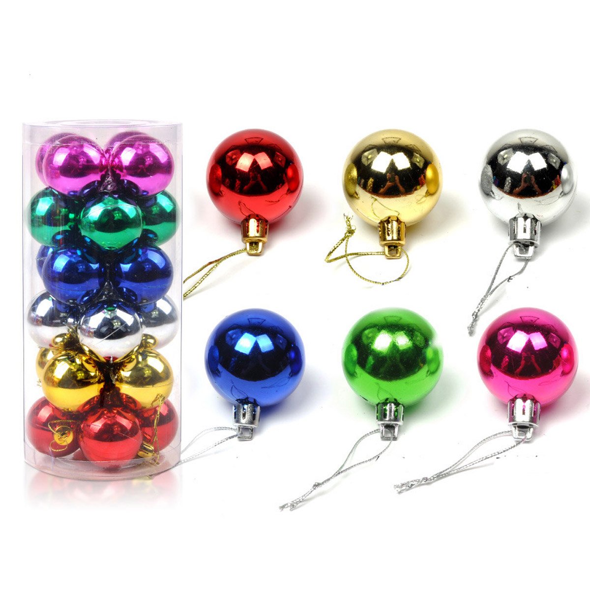Baogu Multicolor 20 Pcs Christmas Baubles Tree Plain Glitter Xmas Ornament Ball Decoration 10Cm Colourful