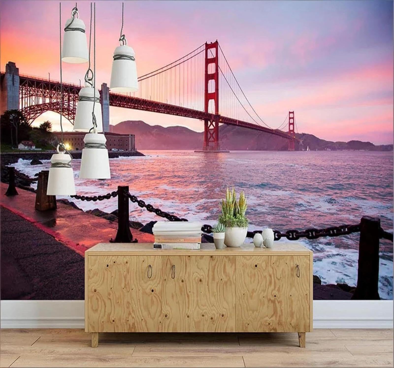 XLMING Aesthetic Twilight Creative Bridge Seascape 3D Wallpaper Luxury Silk Study Dining Feature Sofa Grey Bedroom Living Room Tv Decorative Wall-400cm×280cm