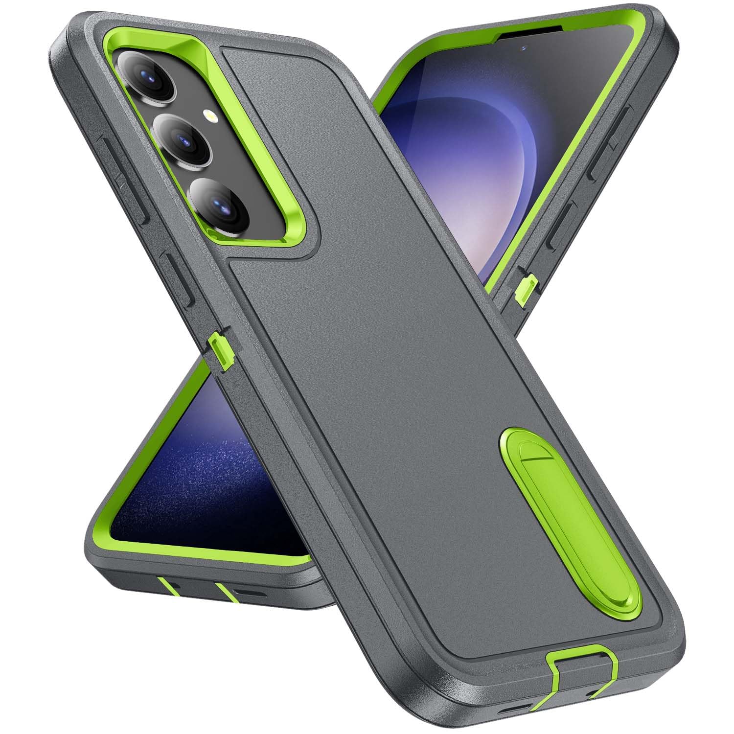 for Galaxy S24 Plus Case Galaxy S24+ Plus Case with Kickstand 3-Layer Military Grade Protective Cover Silicone Shockproof for Samsung Galaxy S24 Plus Phone Case (Gray+Green)