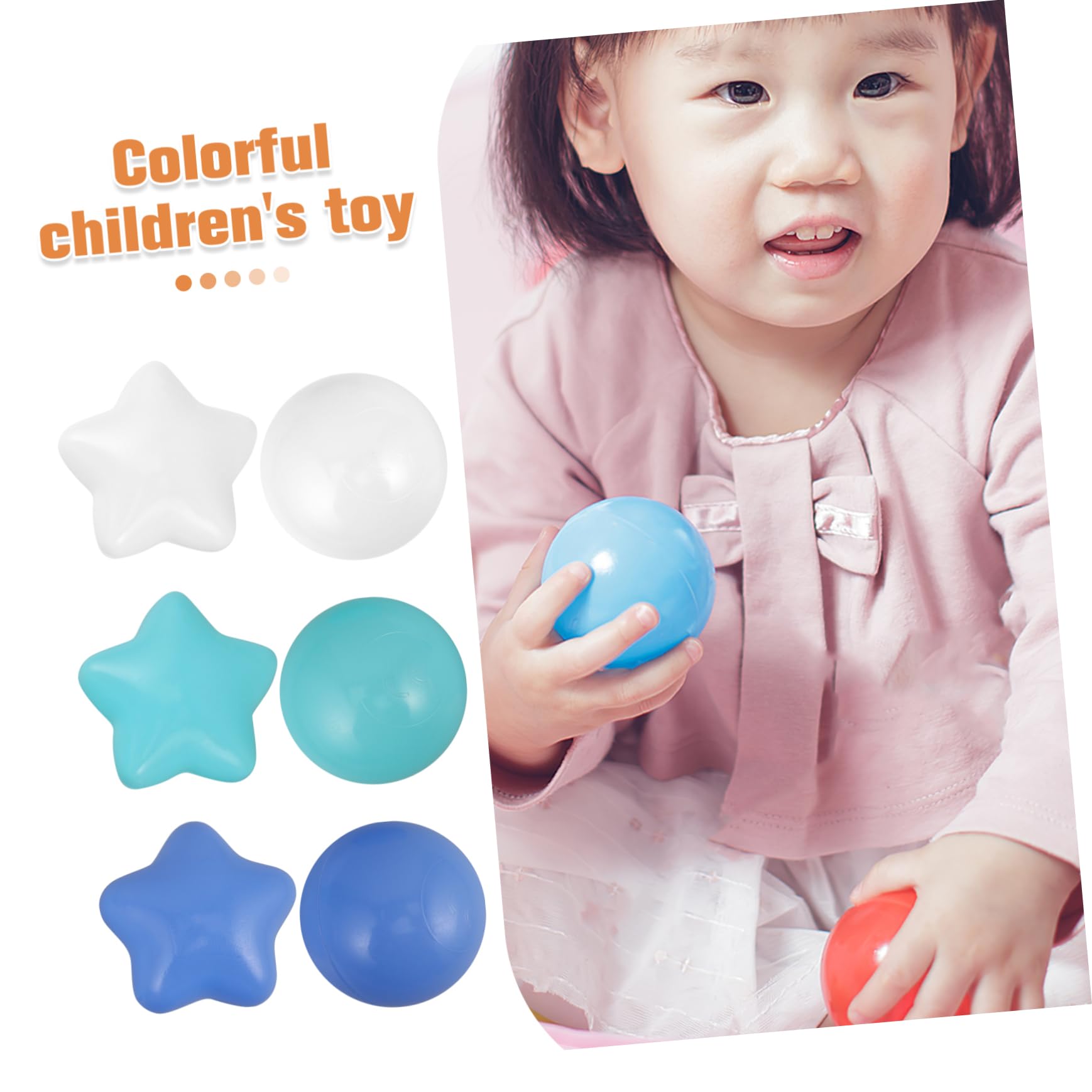 100 Pièces Boules océaniques colorées Boules Bleues pour Piscine à balles Boules océaniques Rondes Jouer aux stylos-Billes Petite Fosse à balles Boules en Forme d'étoile Plastique