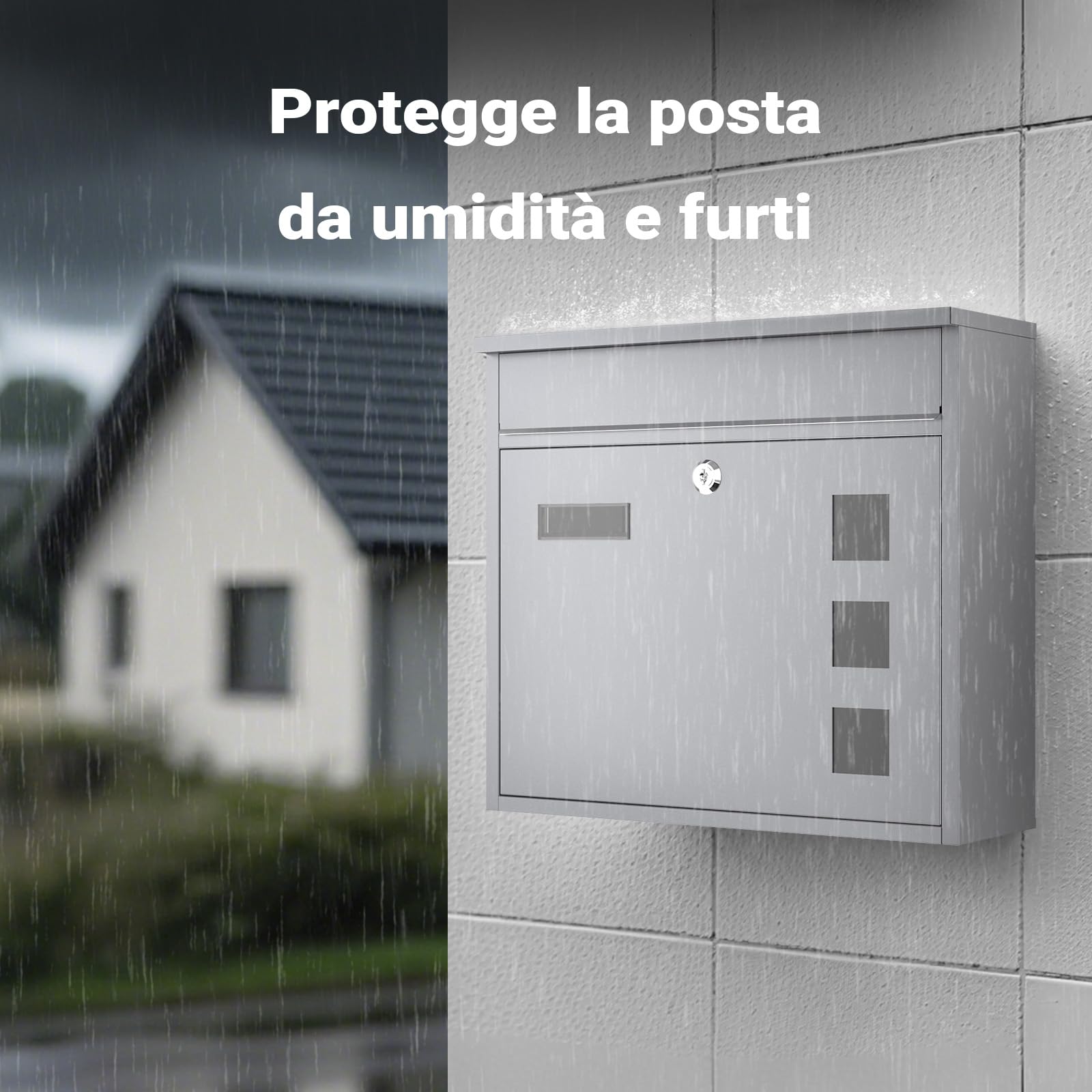 Wiltec Cassetta postale singola V12 in acciaio verniciato a polvere grigio con finestrelle e vetrino portanome