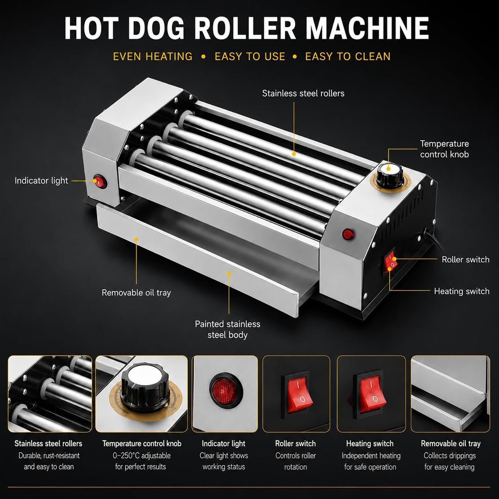 600W Máquina Hacer Perritos Calientes, máquina cocinar Parrilla for Cocina