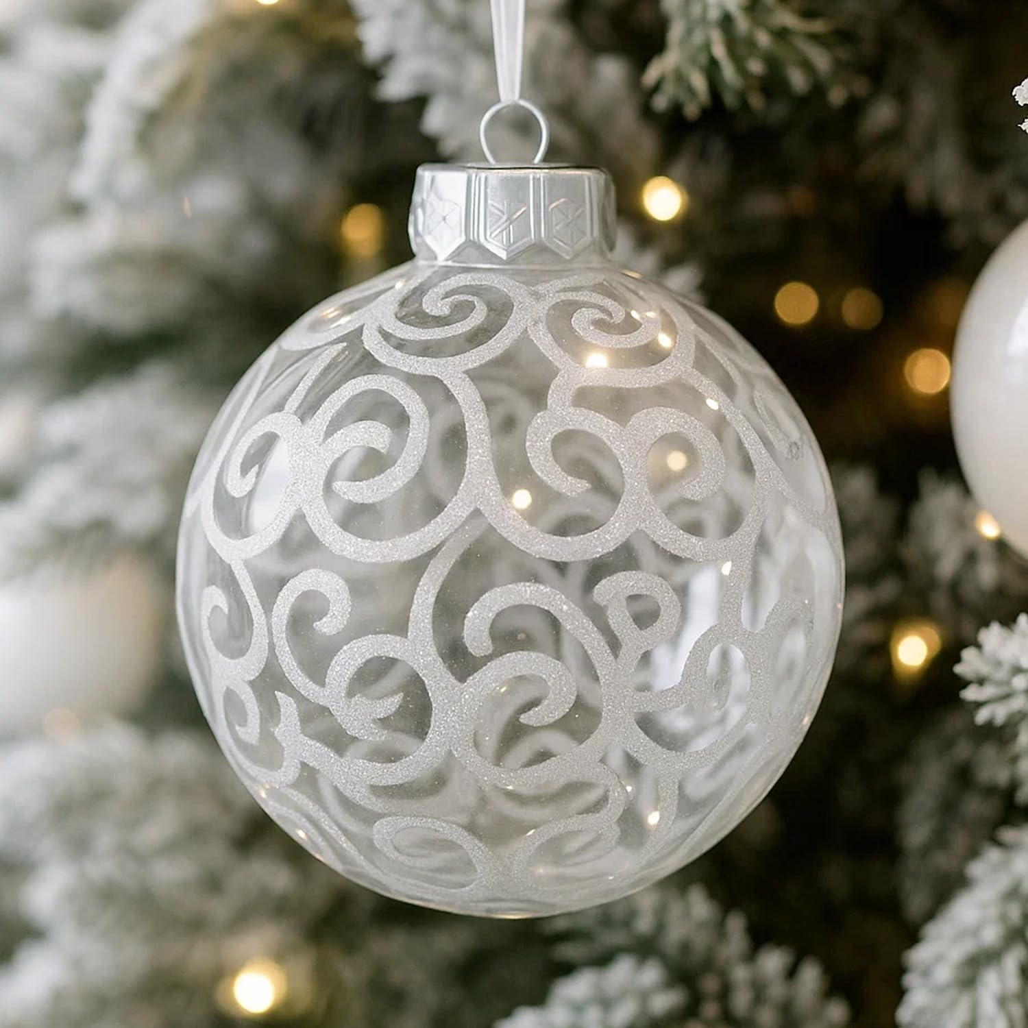 8pk Palline di Natale a spirale bianche trasparenti per decorazioni per l'albero di Natale - Palline di plastica infrangibili extra large da 120 mm e decorazioni a forma di fiocco di neve