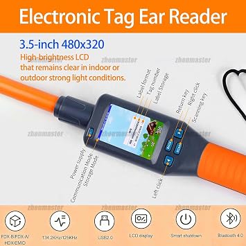 Pet Microchip Scanner Reader,Handheld Universal RFID Tag Identifier, FDX-B/HDX/EMID 120s Auto Power Off, Storage Up to 20000 Datas,Wide Applications for Dog/Cat/Pig/Animal