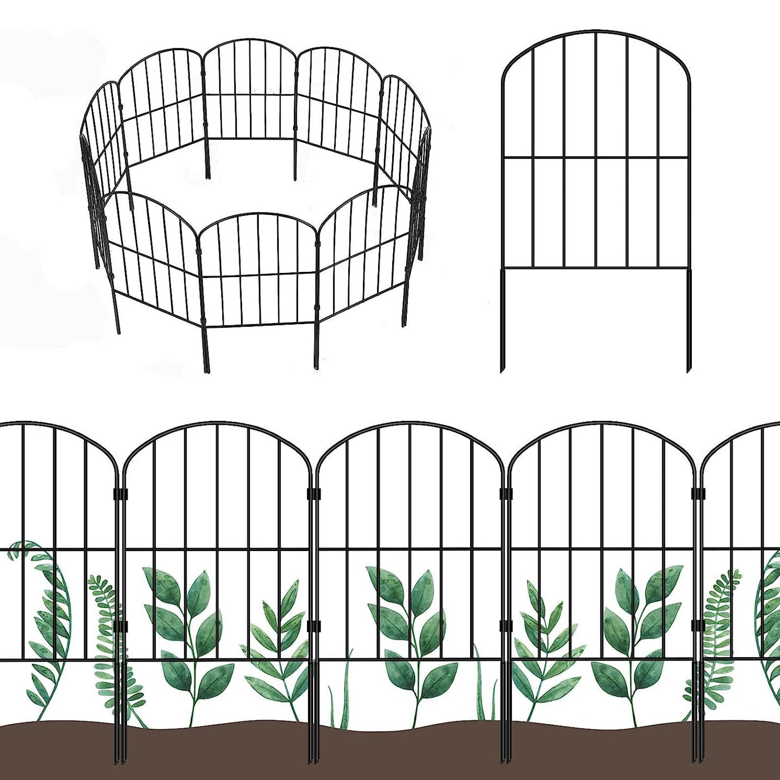 Pssopp 10pcs Dekoracyjne Ogrodzenia Ogrodowe, łukowate Rdzeniowe Gruntowe Paliwo Bariera Zwierzęce Ogrodzenie z Szpilkami na Podwórko Patio na Zewnątrz Dekoracje Zewnętrzne