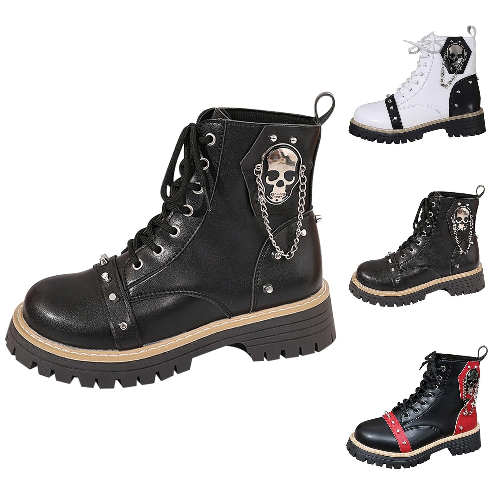 Generisch Botines para mujer, tacón de bloque, botas de montaña, botas de mujer, botines de moda, botines de ante lisos, medias altas, elegantes, suela gruesa, zapatos de charol