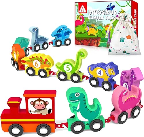 Juguetes para niños de 1, 2, 3 años, juego de tren de madera, juguetes de dinosaurio para niños de 2 a 4 años, regalos de cumpleaños de Pascua,
