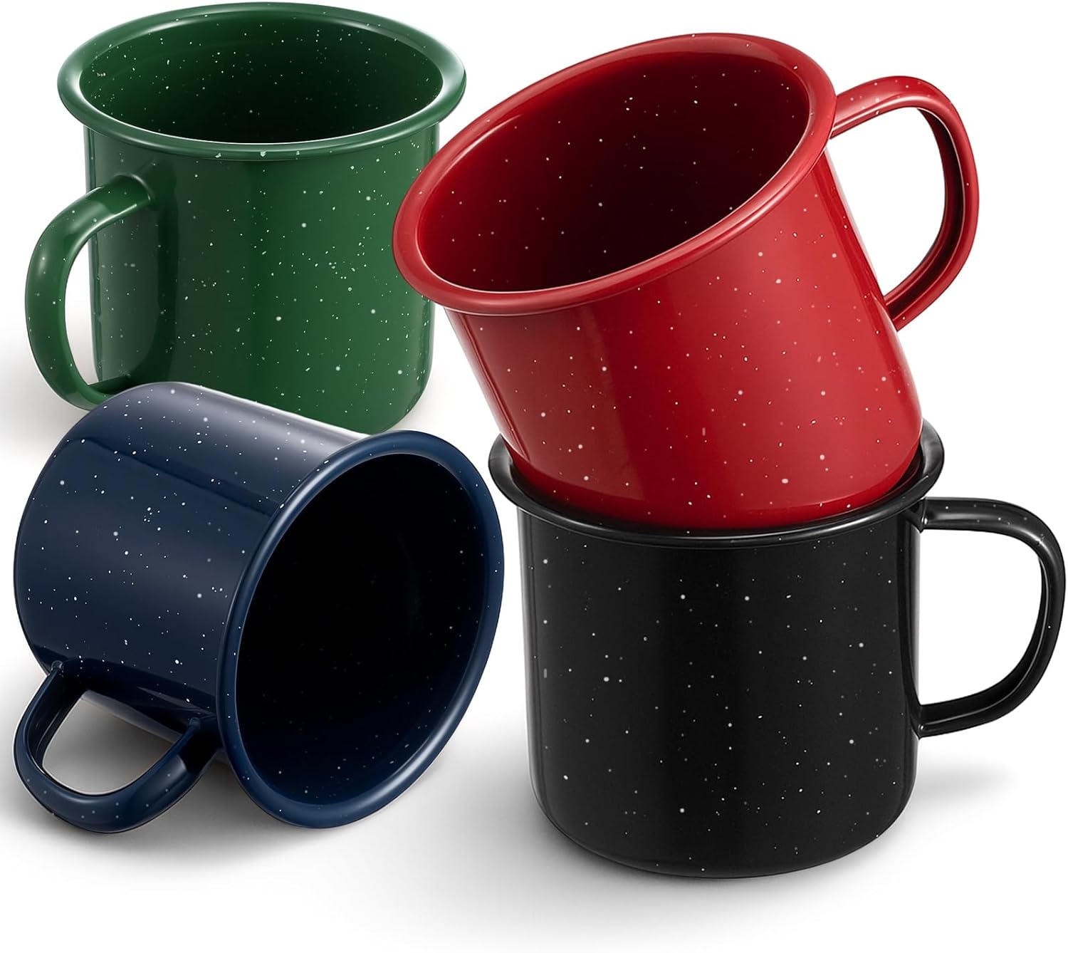 Mimorou 4 Pcs 12 oz Enamel Mugs Outdoor Camping Coffee Cups for Hot Cold Beverages Durable for Home, Travel, Beach (Black, Green, Red, Blue)
