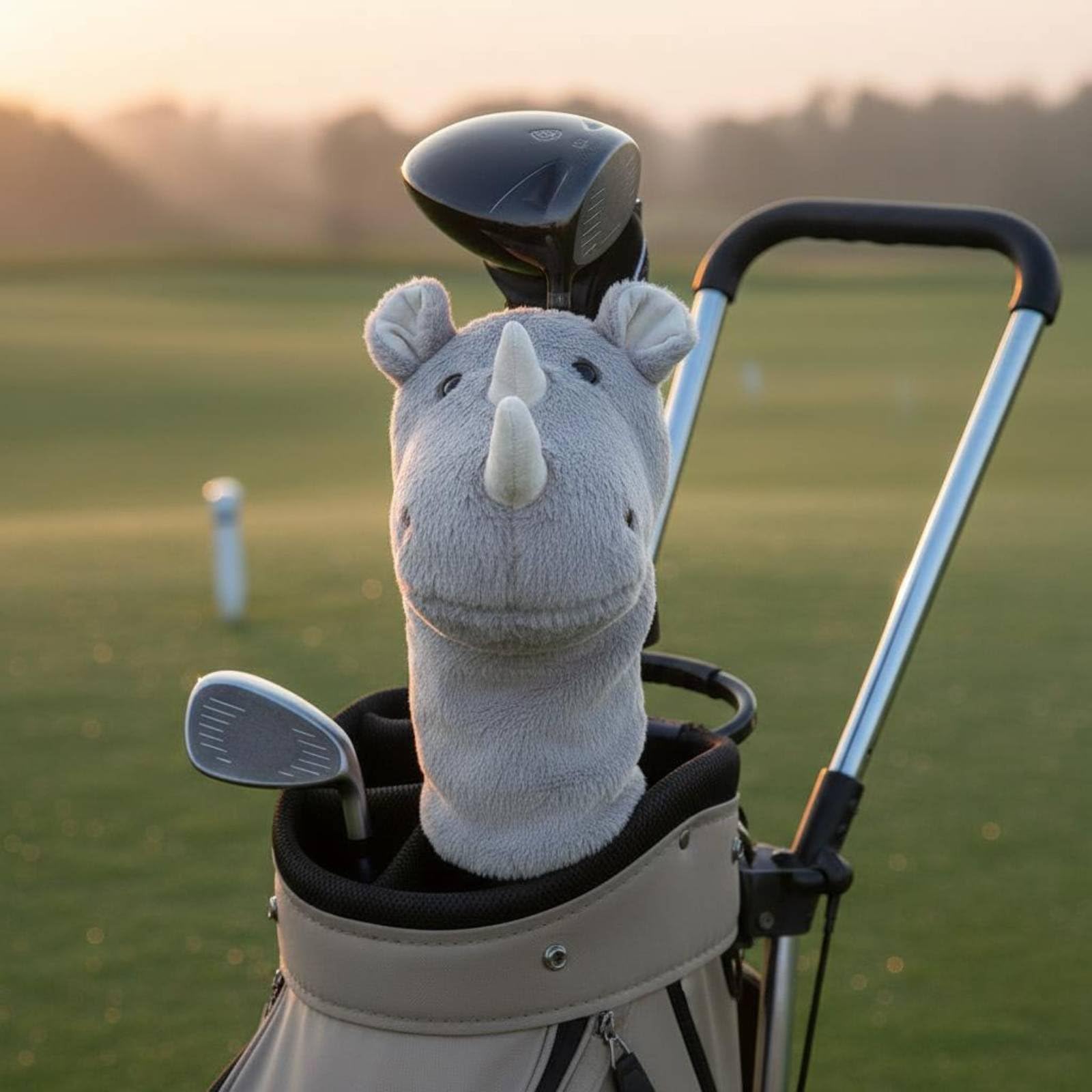 Qianly Golfschläger Schutzhülle Rhinoceros weicher Plüsch Rhinoceros Schlägerhaube Kratzschutz Tierkopf Golfhaube für Golf-Liebhaber