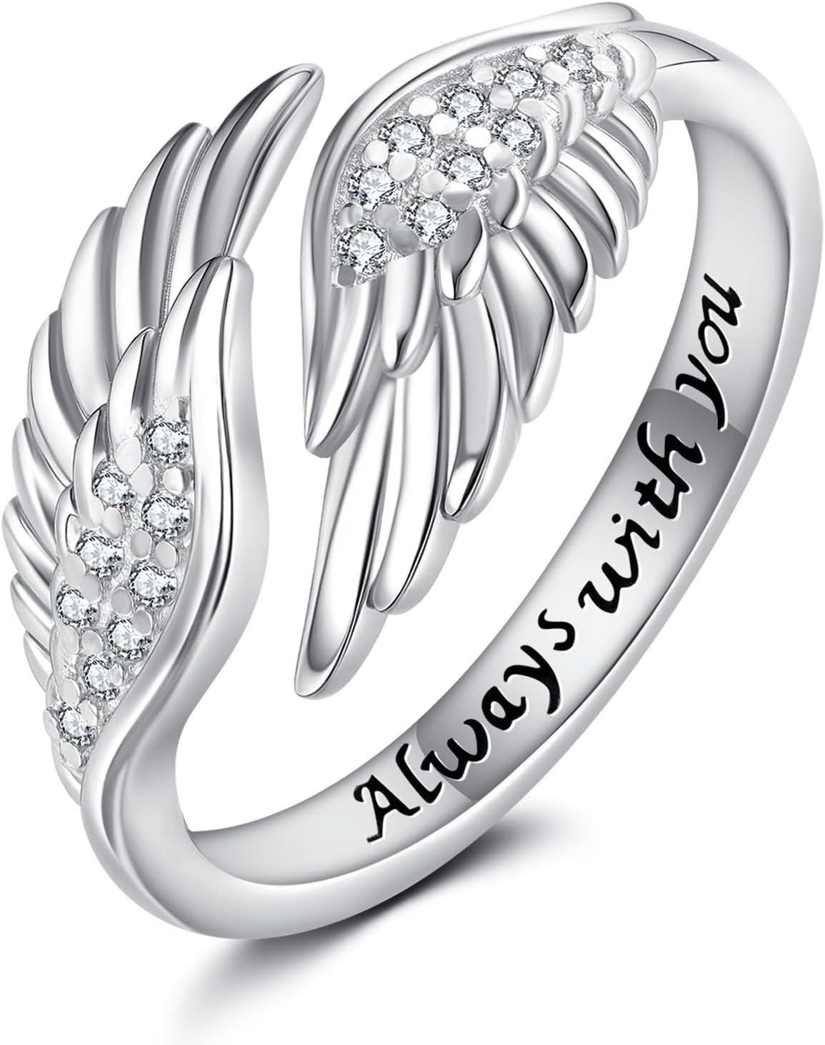 URONE Angel Wings Ring Sterling Silver Feather Adjustable Open Thumb Rings Angel Valentine's Day Jewelry Gifts for Women