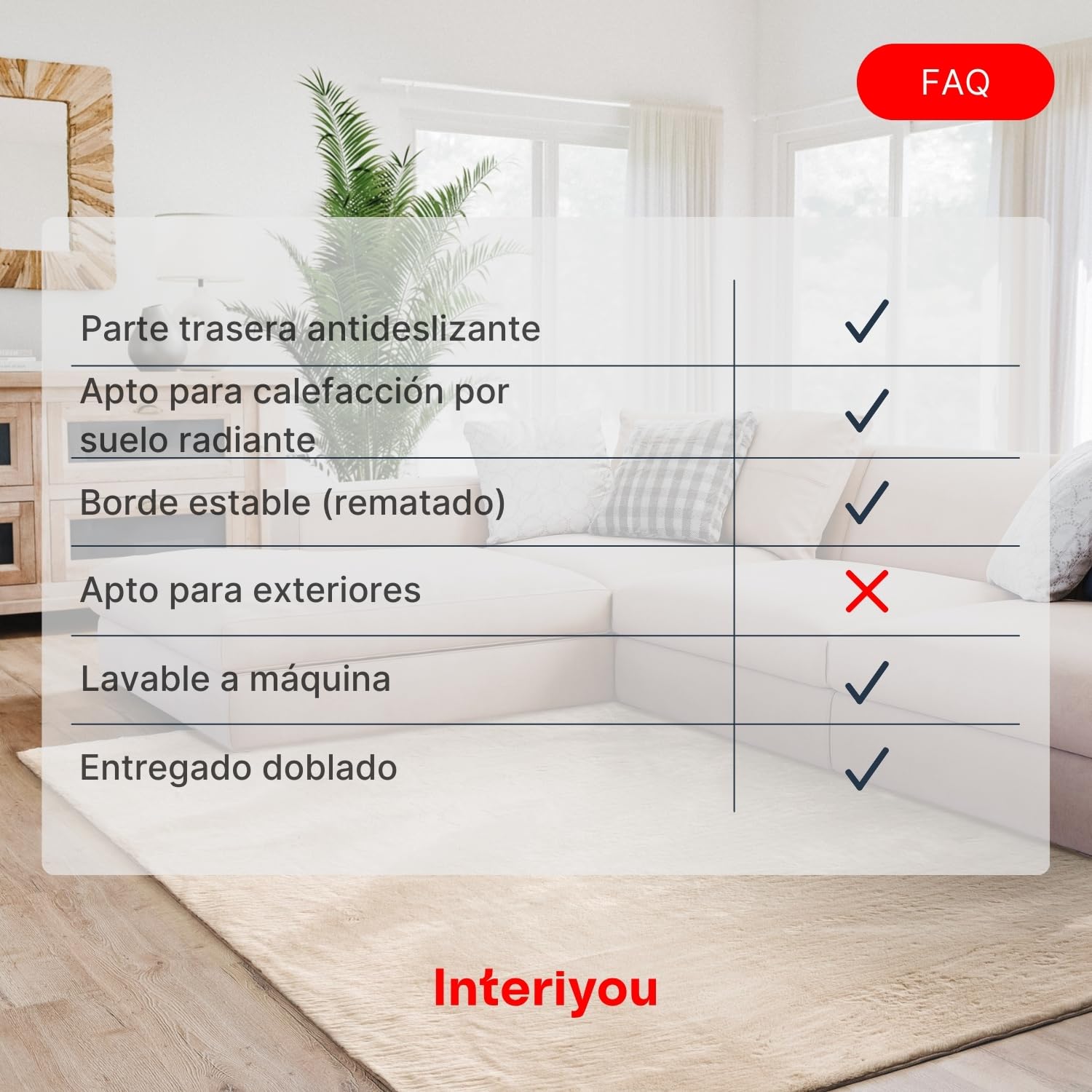 Interiyou Alfombra Salon Pelo Corto Fargo - 160x230 cm Beige - Felpa sintética esponjosa - Lavable y Antideslizante - Textura Suave Corta
