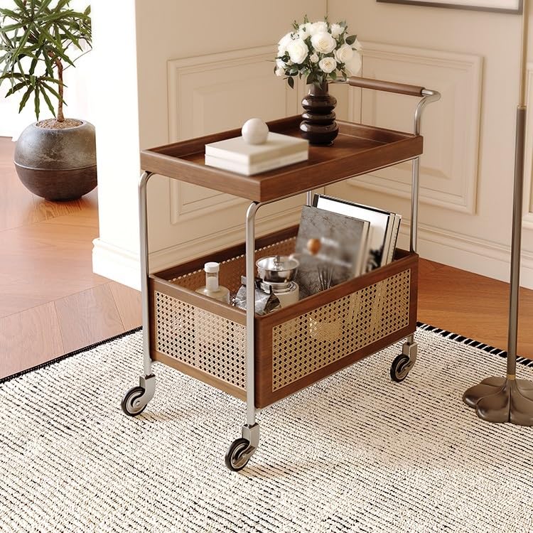 eexbz Sofa Small Cart Sofa Side Table Living Room Storage Rack Movable Retro Corner Table Sofas for Living Room