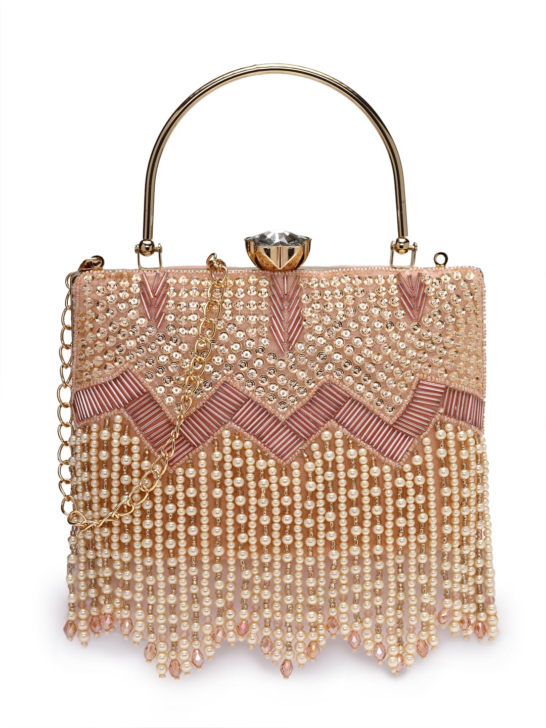 anekaant Crystal Cascade Embellished Velvet Clutch For Women | Ideal for Weddings, Parties & Festive Occasions-picture-12